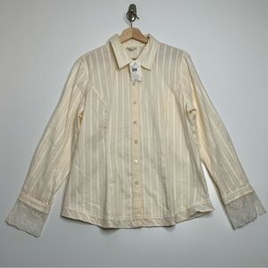 J.Jill Button-Up Long Sleeve Cream color Lace hem/cuffs. Size Large. (NWT).